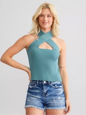 NWT Heathered Halter Sweater Tank Top